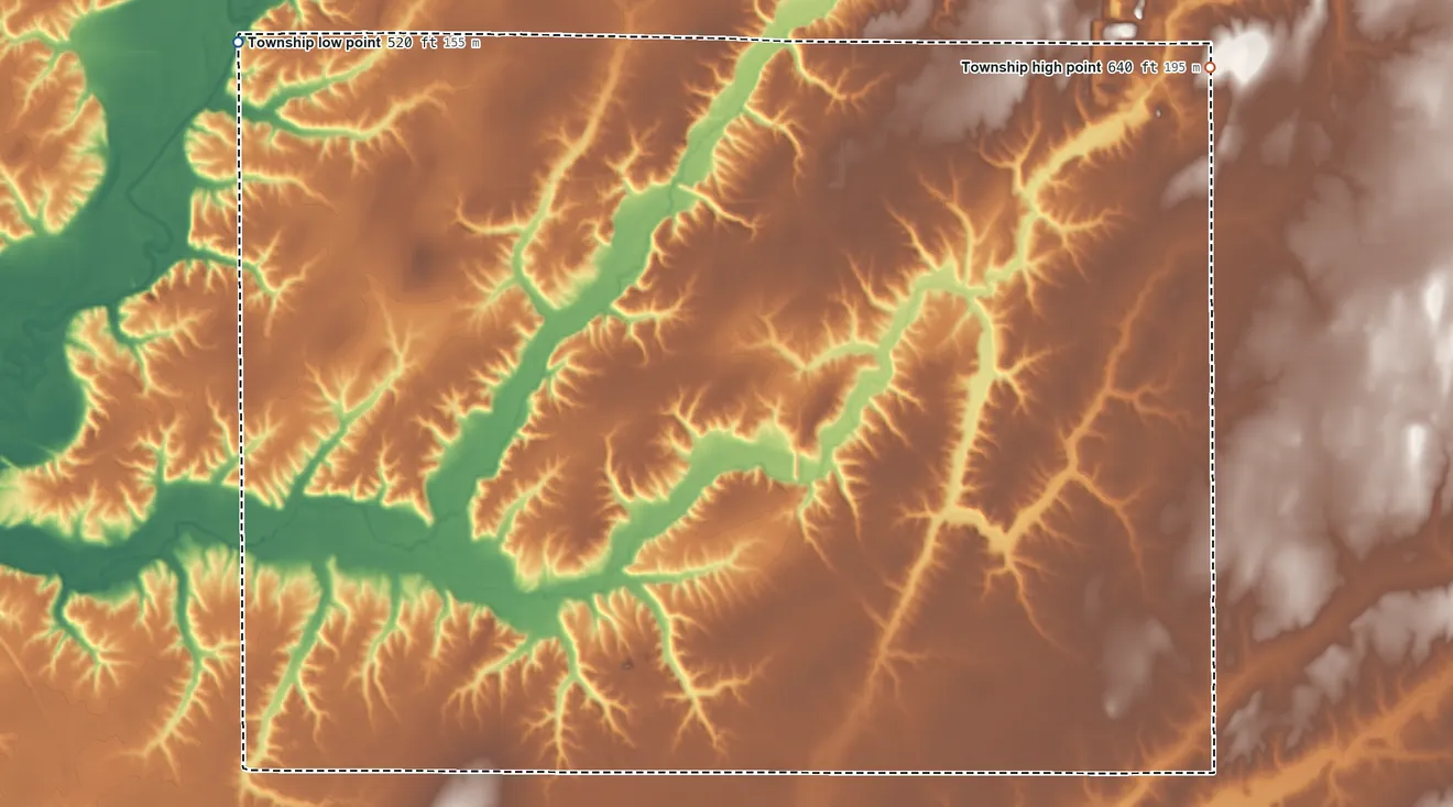 Topographic elevation map of Holland Township, Illinois, shaded from 520 ft on the northwest side to 640 ft on the northeast side