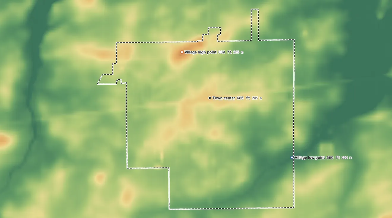 Topographic elevation map of Homer, Illinois, shaded from 660 ft on the southeast side to 680 ft on the northwest side