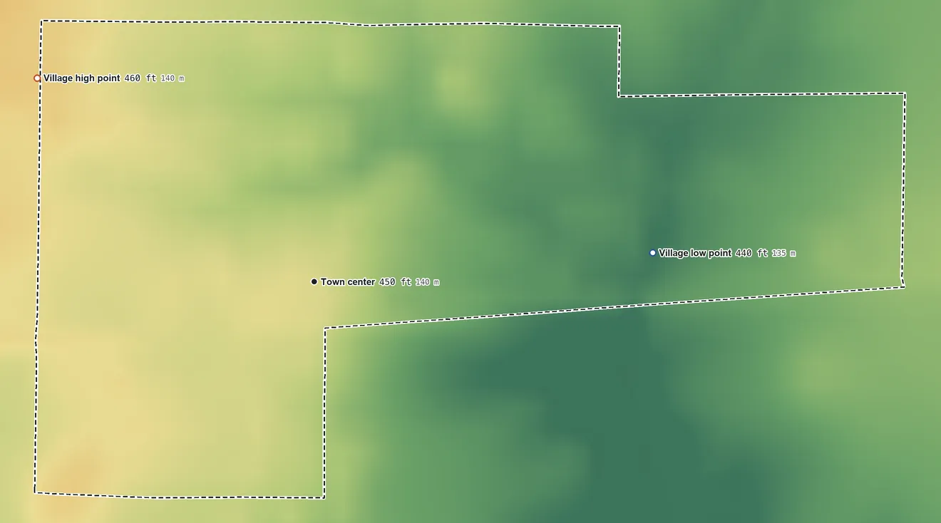 Topographic elevation map of Huey, Illinois, shaded from 440 ft on the east side to 460 ft on the northwest side