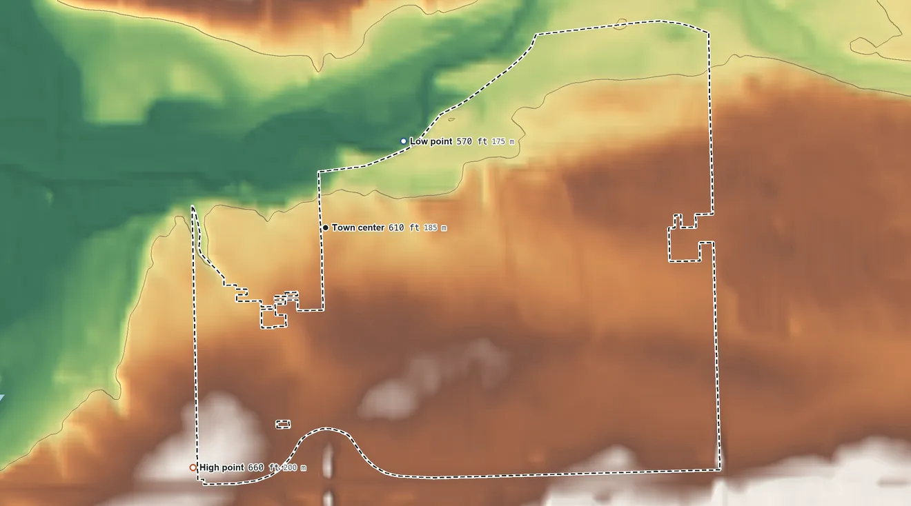 Topographic elevation map of Ingalls Park, Illinois, shaded from 570 ft on the northeast side to 660 ft on the southwest side