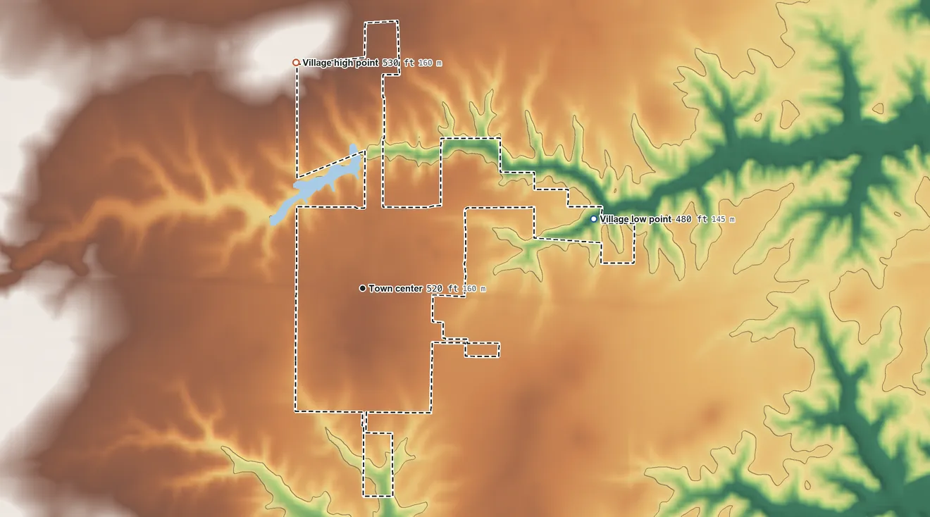 Topographic elevation map of Iuka, Illinois, shaded from 480 ft on the east side to 530 ft on the north side