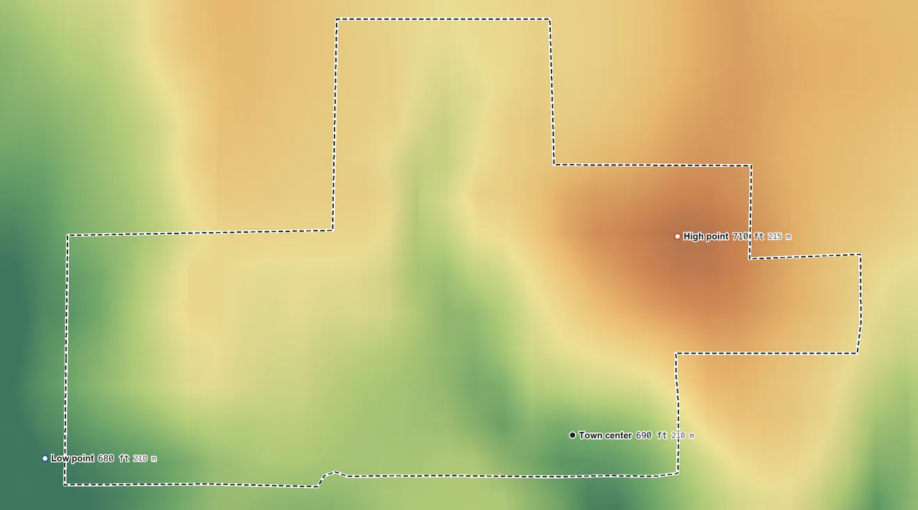 Topographic elevation map of Janesville, Illinois, shaded from 680 ft on the west side to 710 ft on the northeast side