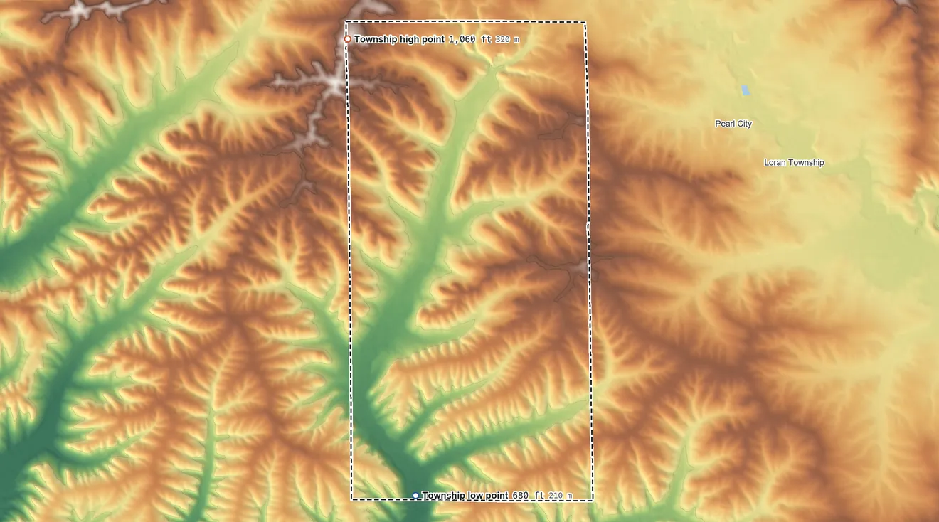 Topographic elevation map of Jefferson Township, Illinois, shaded from 680 ft on the south side to 1,060 ft on the north side