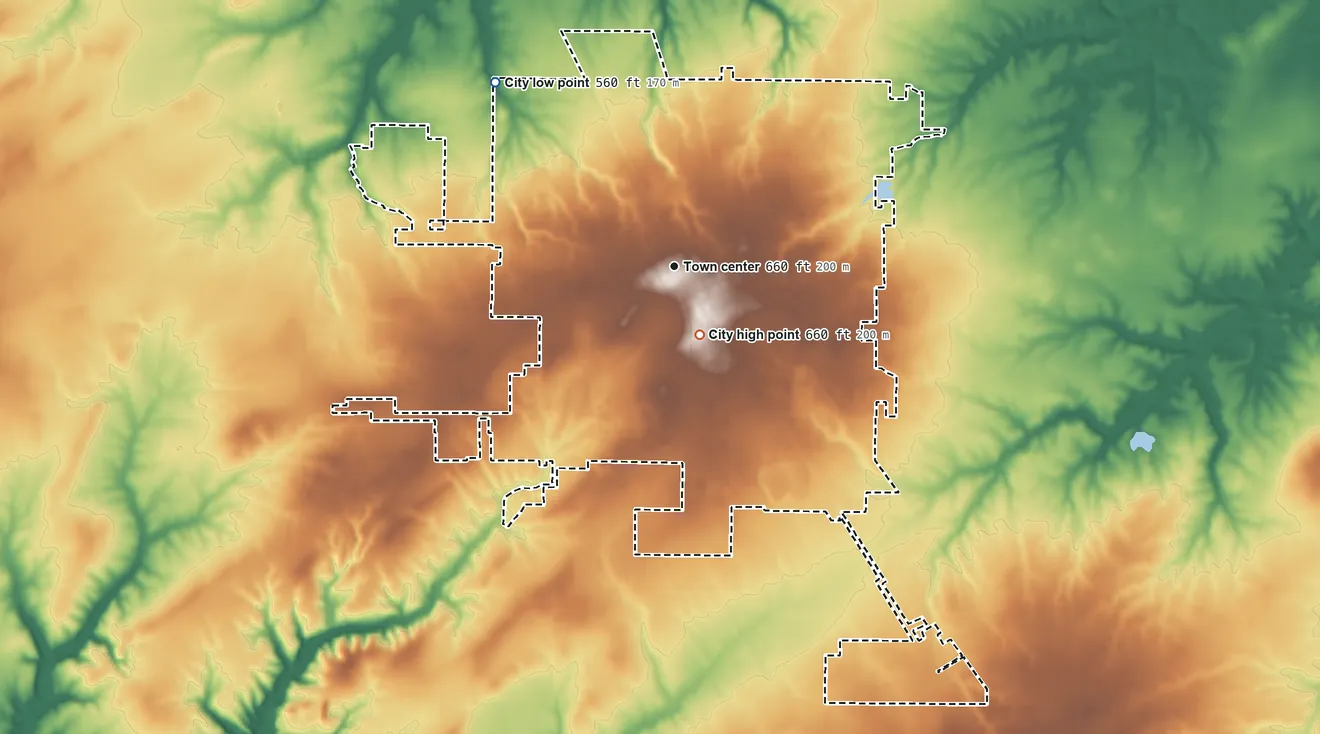 Topographic elevation map of Jerseyville, Illinois, shaded from 560 ft on the northwest side to 660 ft near the middle