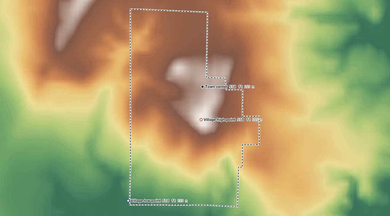 Topographic elevation map of Johnsonville, Illinois, shaded from 510 ft on the southwest side to 550 ft on the south side