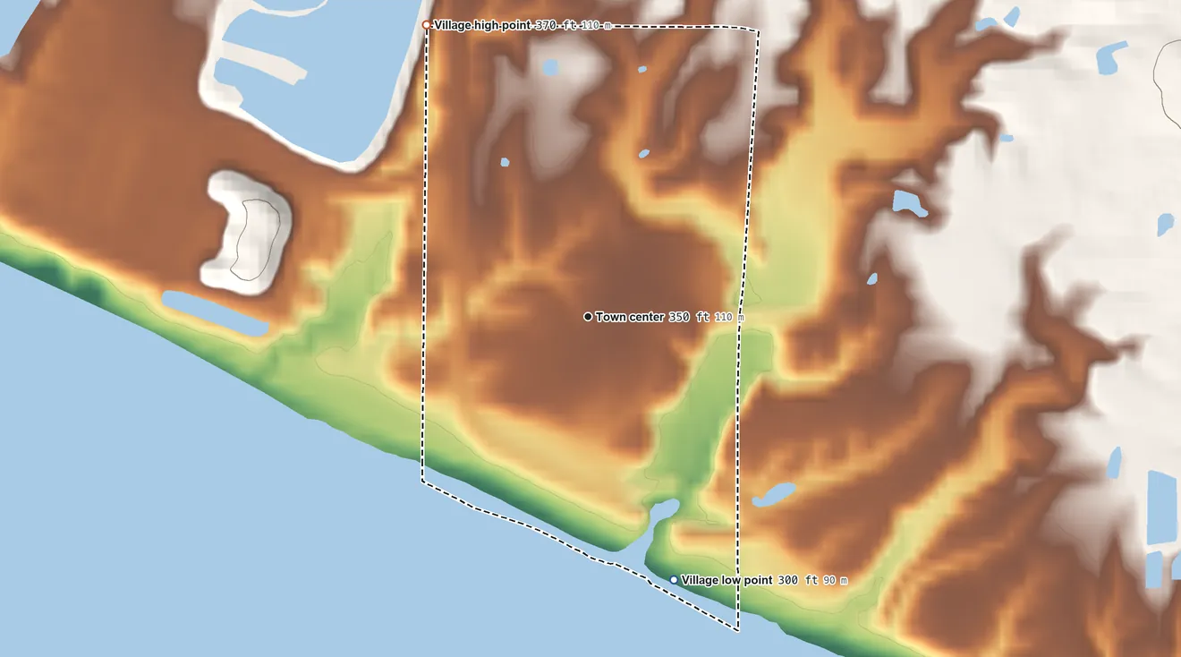 Topographic elevation map of Joppa, Illinois, shaded from 300 ft on the south side to 370 ft on the northwest side