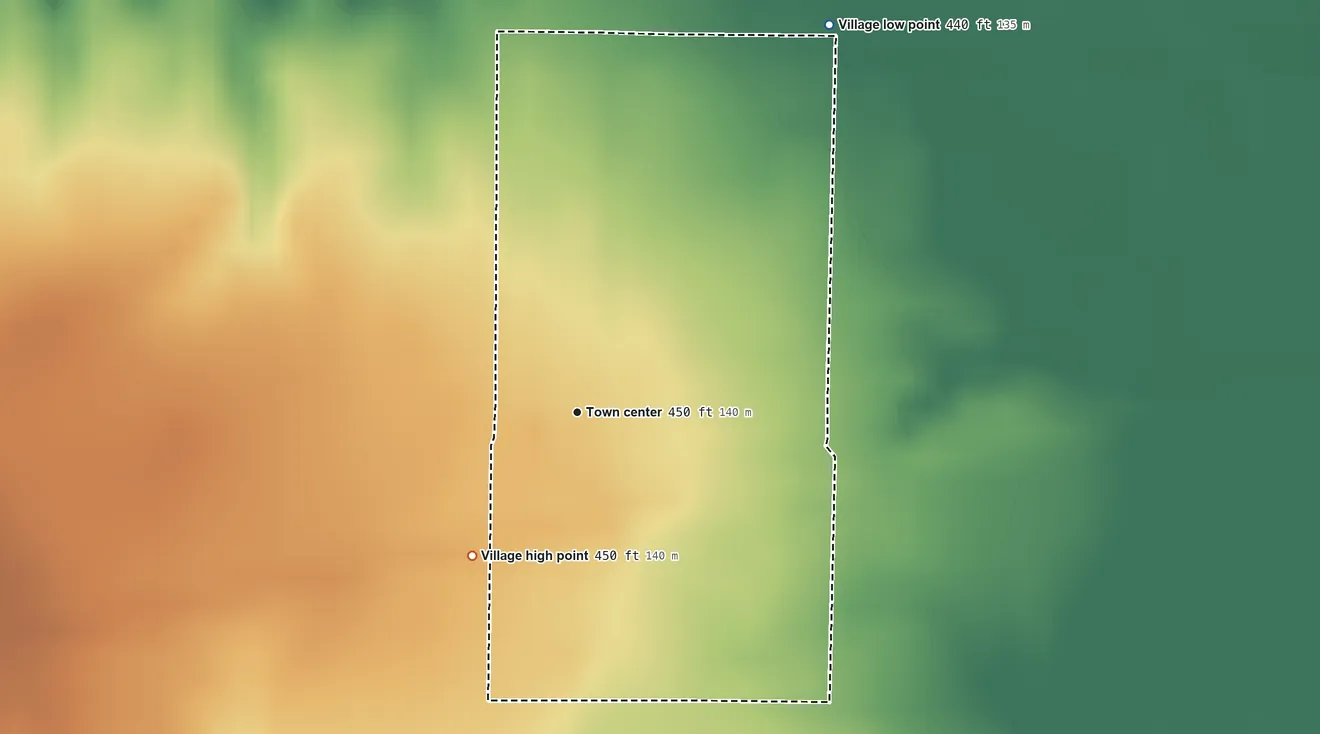 Topographic elevation map of Keenes, Illinois, shaded from 440 ft on the northeast side to 450 ft on the southwest side