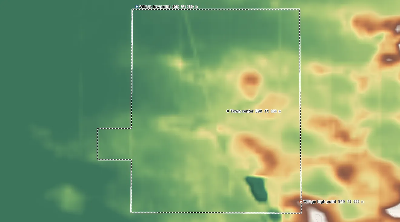 Topographic elevation map of Kilbourne, Illinois, shaded from 490 ft on the northwest side to 520 ft on the southeast side