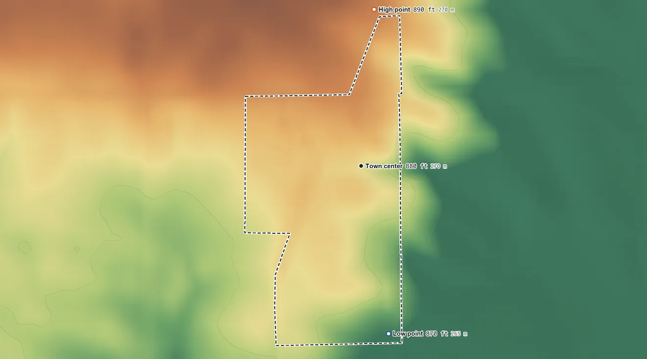 Topographic elevation map of Kings, Illinois, shaded from 870 ft on the south side to 890 ft on the north side