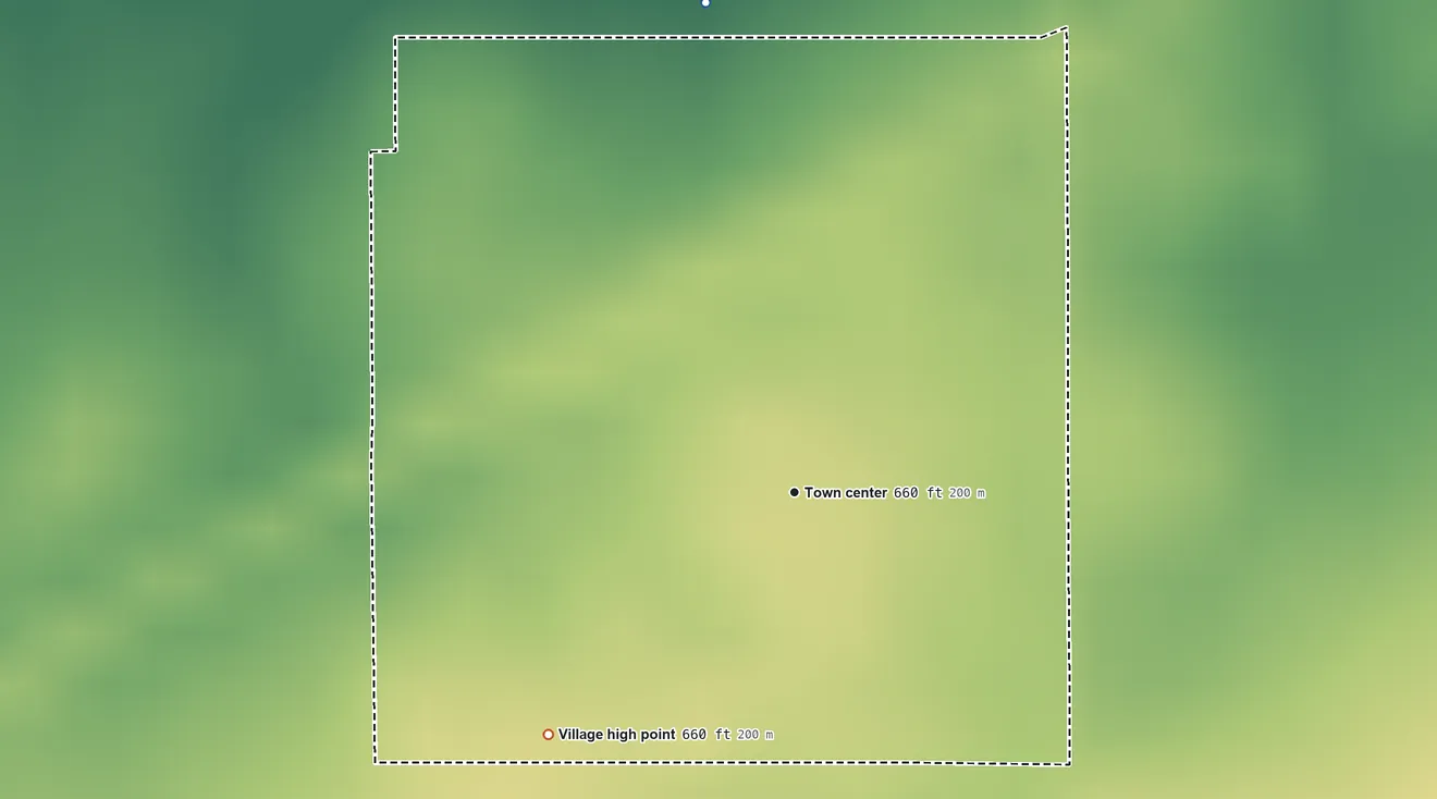 Topographic elevation map of Kinsman, Illinois, shaded from 650 ft on the north side to 660 ft on the southwest side
