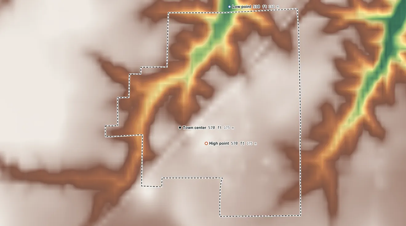 Topographic elevation map of La Clede, Illinois, shaded from 530 ft on the north side to 570 ft on the southeast side
