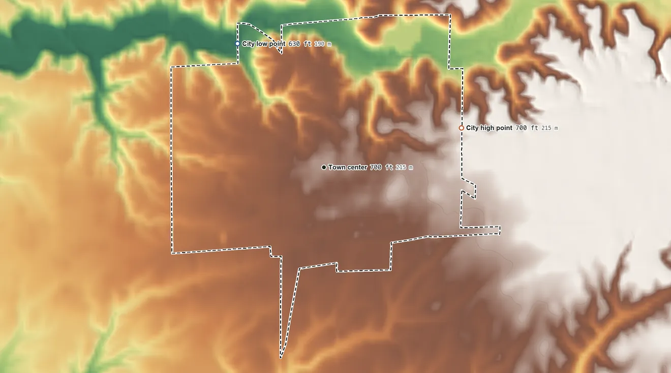 Topographic elevation map of La Harpe, Illinois, shaded from 630 ft on the northwest side to 700 ft on the east side
