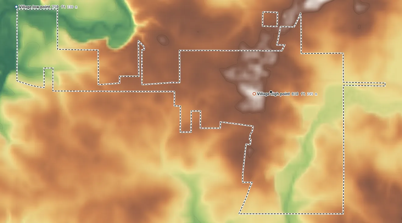 Topographic elevation map of La Moille, Illinois, shaded from 750 ft on the west side to 810 ft near the middle