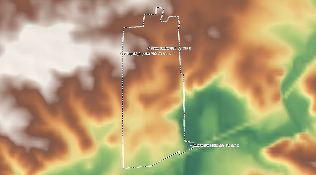 Topographic elevation map of La Rose, Illinois, shaded from 630 ft on the southeast side to 690 ft on the west side