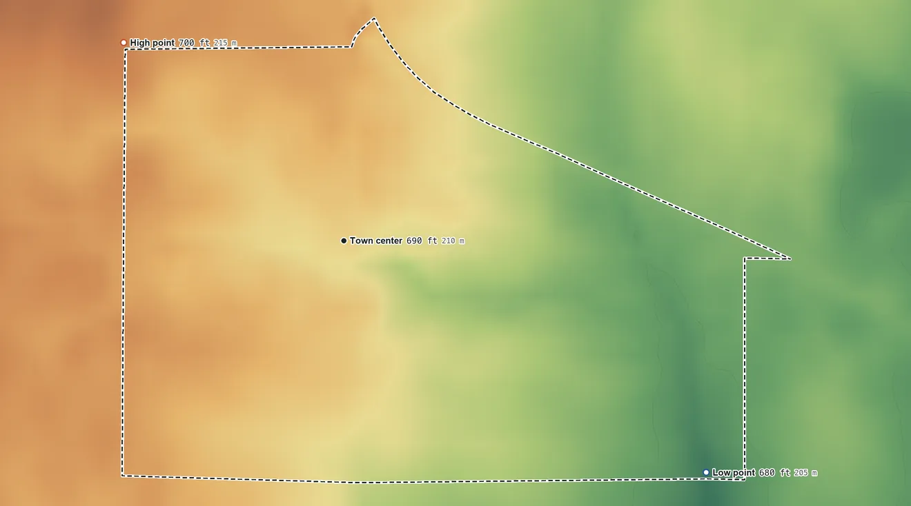 Topographic elevation map of Lake City, Illinois, shaded from 680 ft on the southeast side to 700 ft on the northwest side