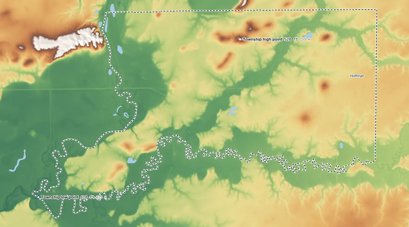 Topographic elevation map of Lake Township, Illinois, shaded from 410 ft on the west side to 520 ft on the northwest side