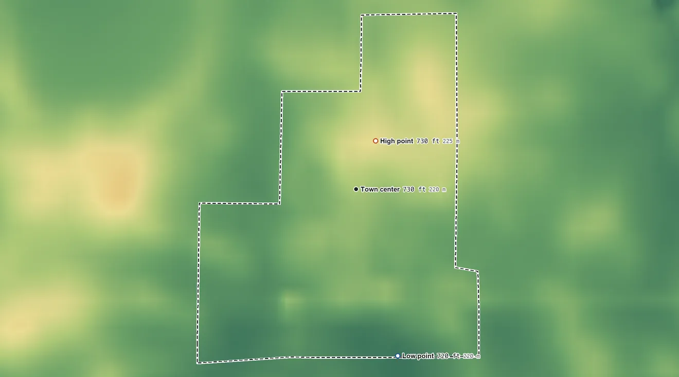 Topographic elevation map of Lane, Illinois, shaded from 720 ft on the south side to 730 ft on the north side