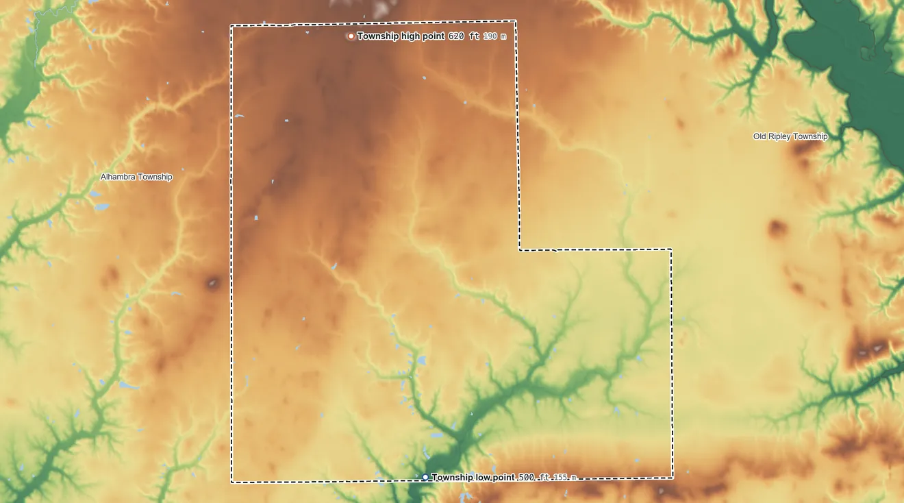 Topographic elevation map of Leef Township, Illinois, shaded from 500 ft on the south side to 620 ft on the north side