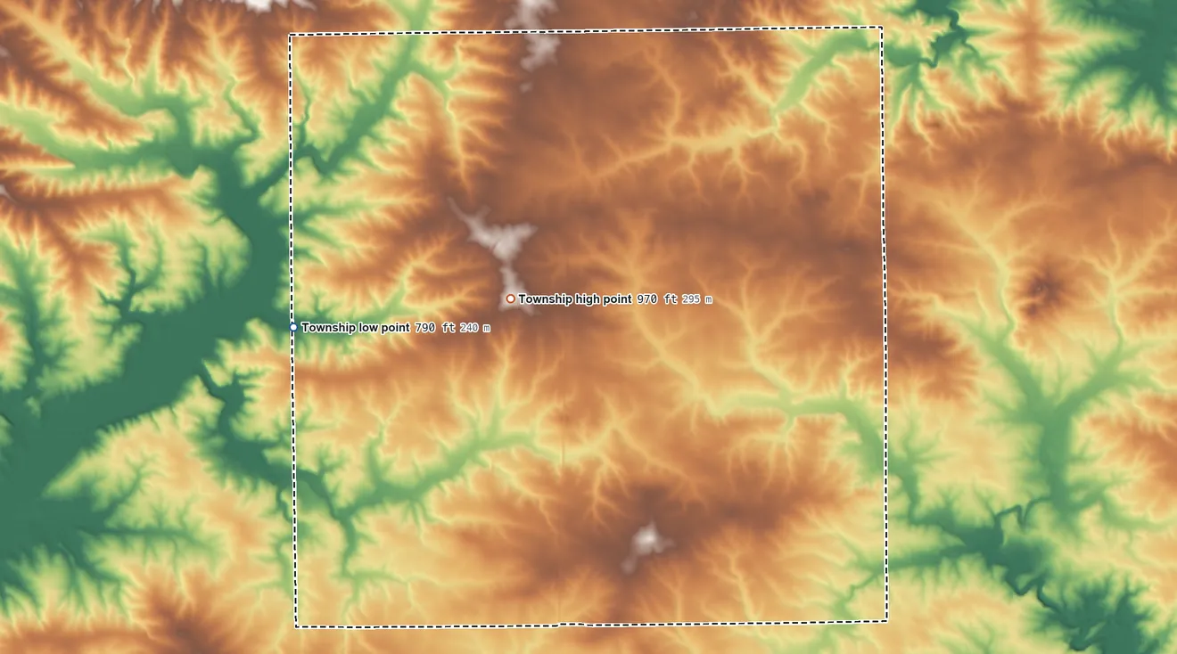 Topographic elevation map of Lincoln Township, Illinois, shaded from 790 ft on the west side to 970 ft on the northwest side