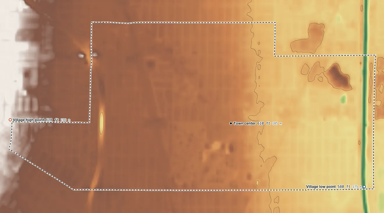 Topographic elevation map of Lincolnwood, Illinois, shaded from 580 ft on the southeast side to 620 ft on the west side