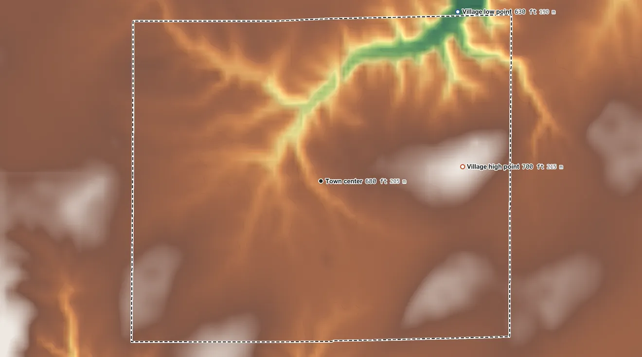 Topographic elevation map of Littleton, Illinois, shaded from 630 ft on the northeast side to 700 ft on the east side