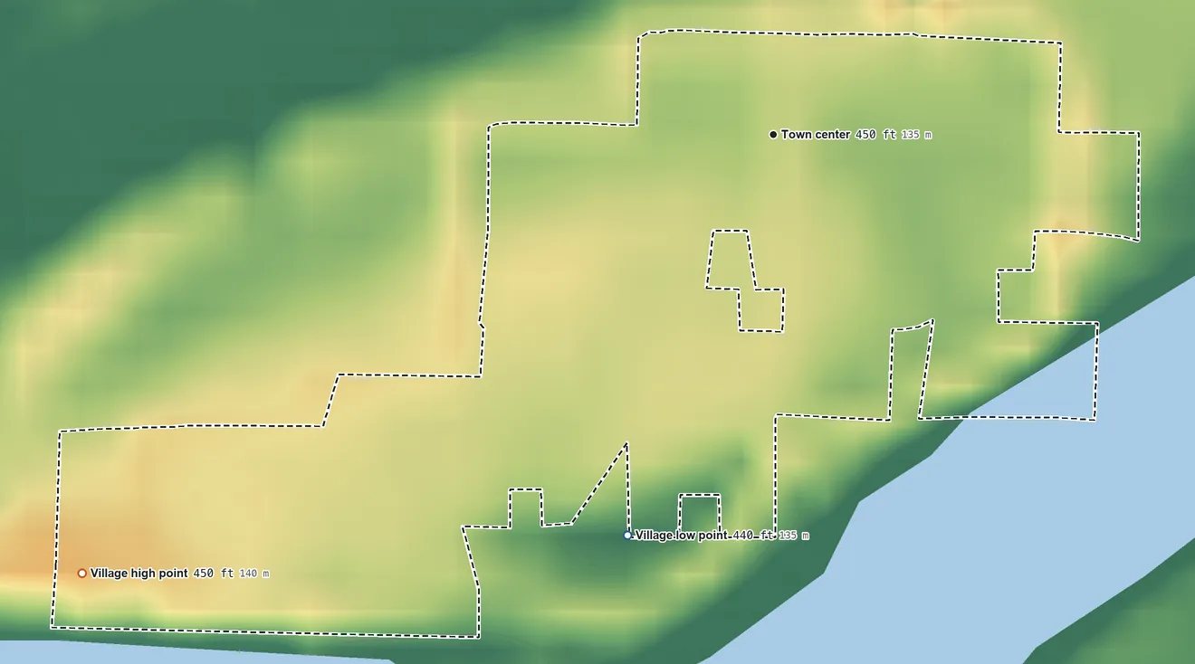 Topographic elevation map of Liverpool, Illinois, shaded from 440 ft on the south side to 450 ft on the southwest side