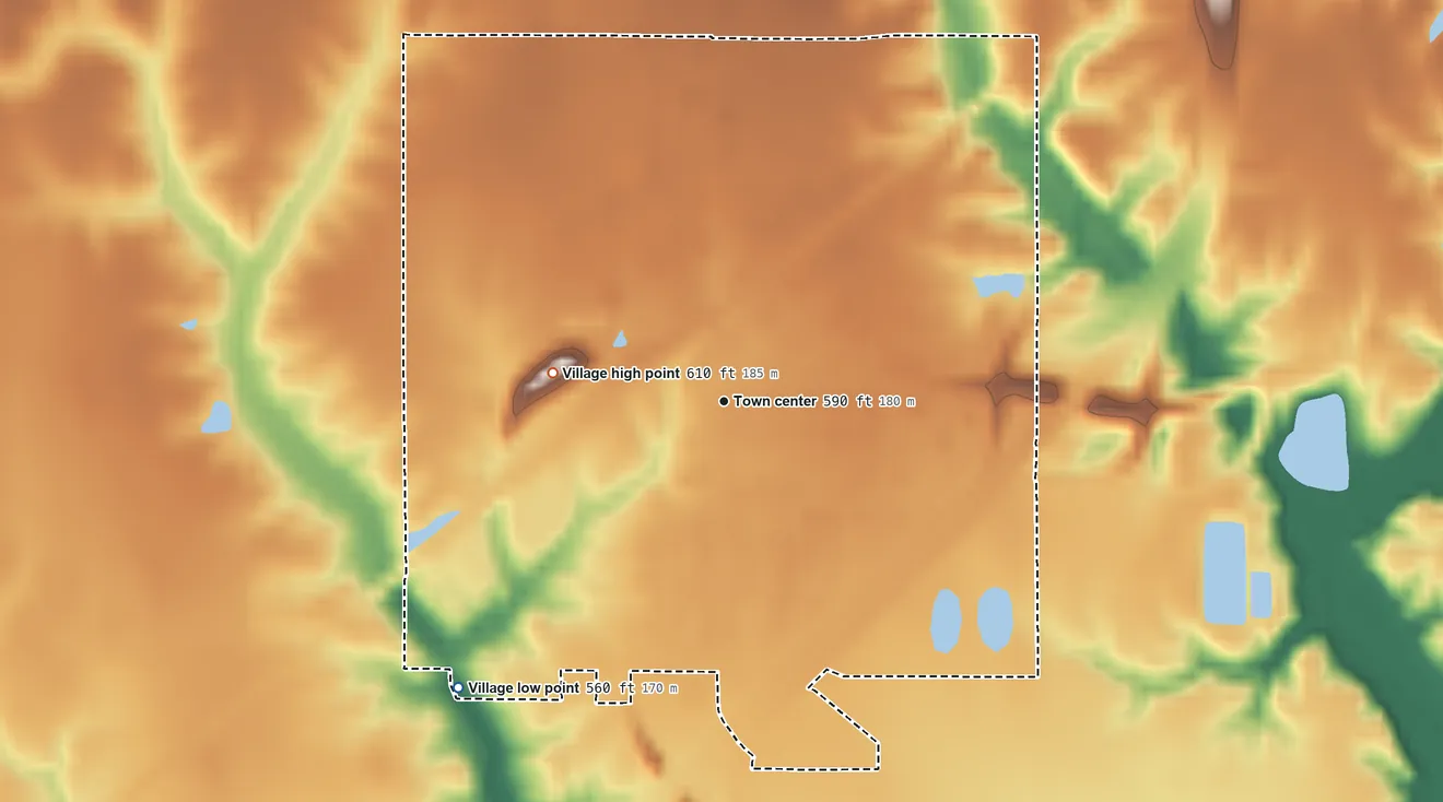 Topographic elevation map of Livingston, Illinois, shaded from 560 ft on the southwest side to 610 ft on the west side