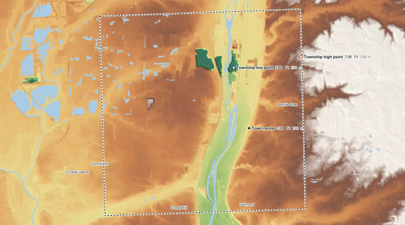 Topographic elevation map of Lockport Township, Illinois, shaded from 500 ft on the north side to 730 ft on the northeast side