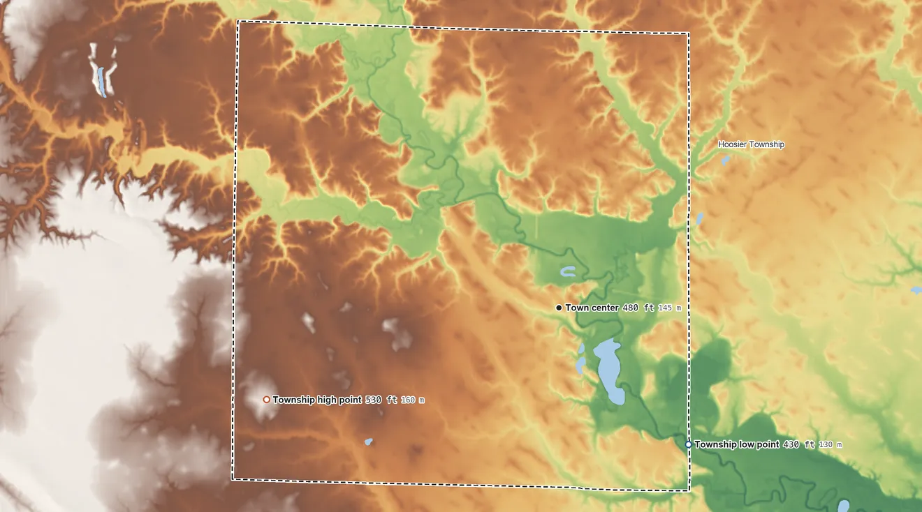 Topographic elevation map of Louisville Township, Illinois, shaded from 430 ft on the southeast side to 530 ft on the west side