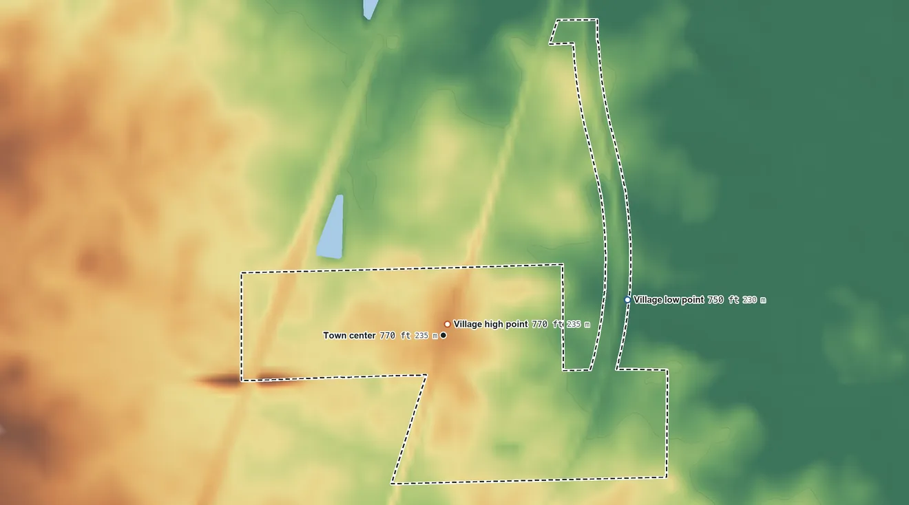 Topographic elevation map of Ludlow, Illinois, shaded from 750 ft on the east side to 770 ft near the middle
