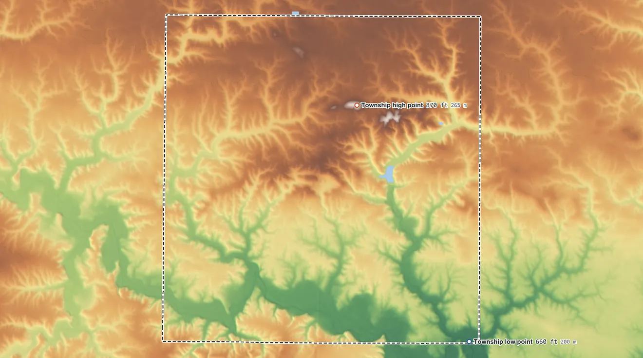 Topographic elevation map of Lynn Township, Knox County, Illinois, shaded from 660 ft on the southeast side to 870 ft on the north side