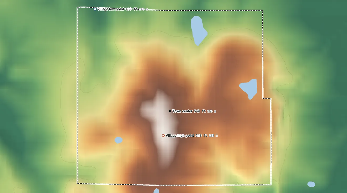 Topographic elevation map of Macedonia, Illinois, shaded from 460 ft on the northwest side to 540 ft near the middle