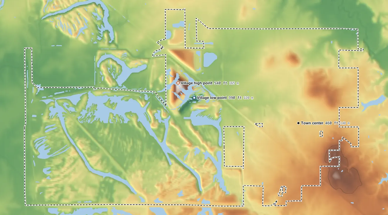 Topographic elevation map of Marissa, Illinois, shaded from 390 ft on the west side to 540 ft on the west side