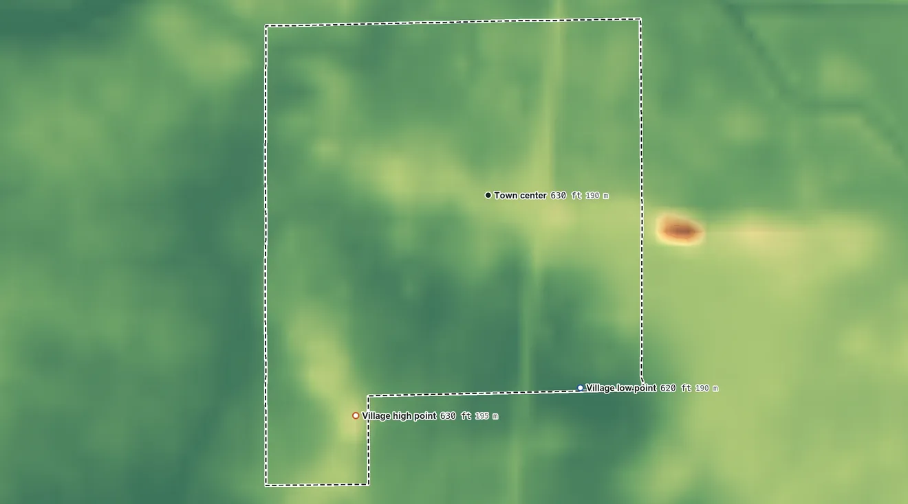 Topographic elevation map of Martinton, Illinois, shaded from 620 ft on the southeast side to 630 ft on the southwest side