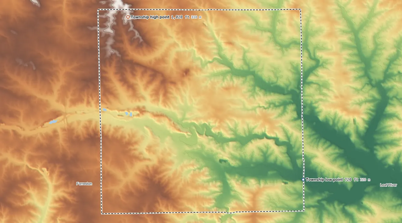 Topographic elevation map of Maryland Township, Illinois, shaded from 720 ft on the southeast side to 1,020 ft on the northwest side
