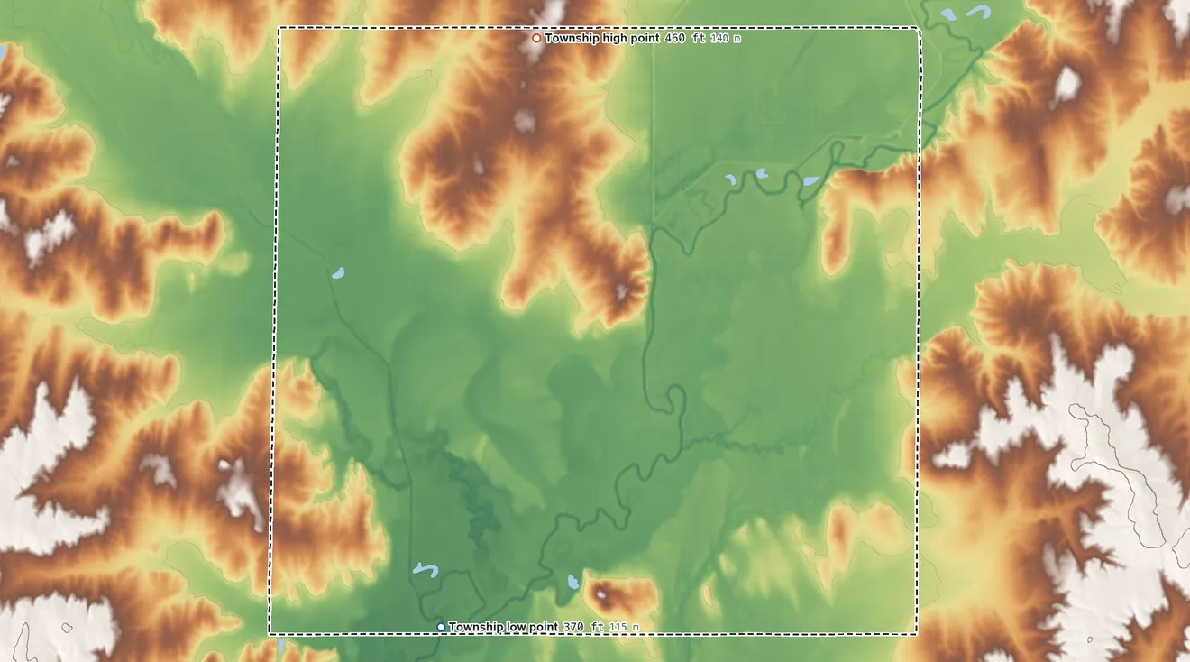 Topographic elevation map of Massilon Township, Illinois, shaded from 370 ft on the southwest side to 460 ft on the north side