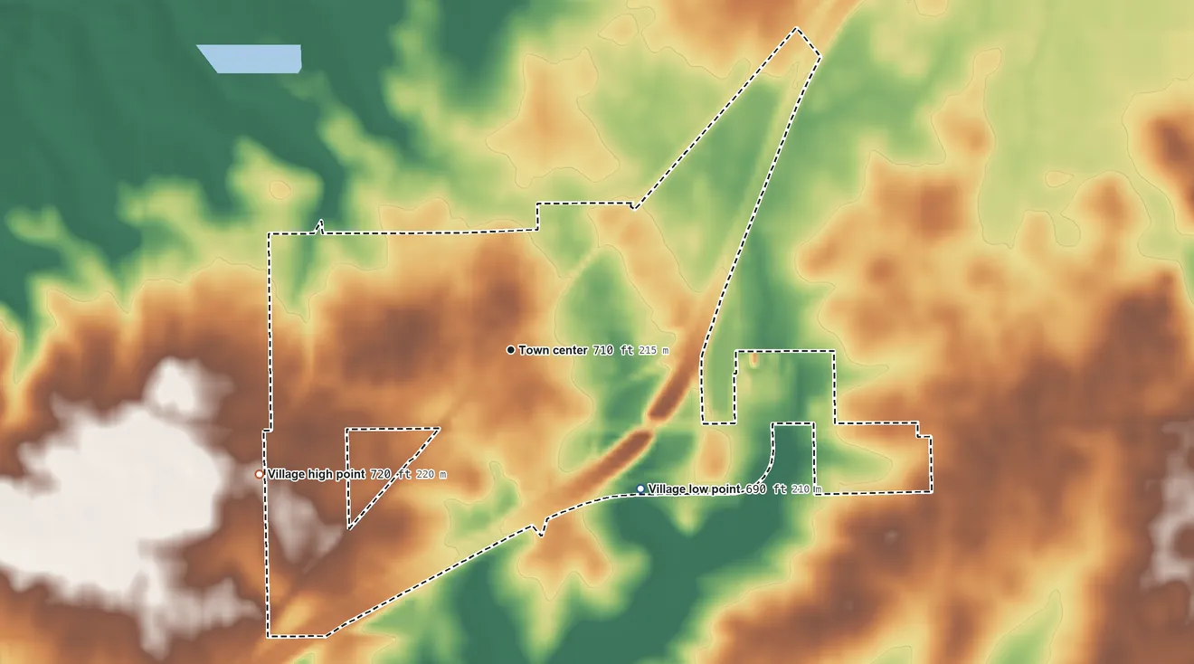Topographic elevation map of McLean, Illinois, shaded from 690 ft on the southeast side to 720 ft on the southwest side