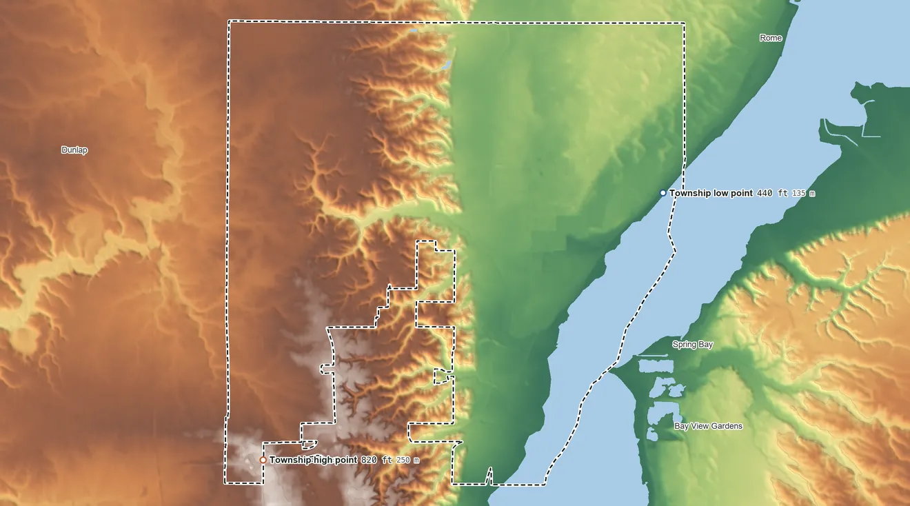 Topographic elevation map of Medina Township, Illinois, shaded from 440 ft on the east side to 820 ft on the southwest side