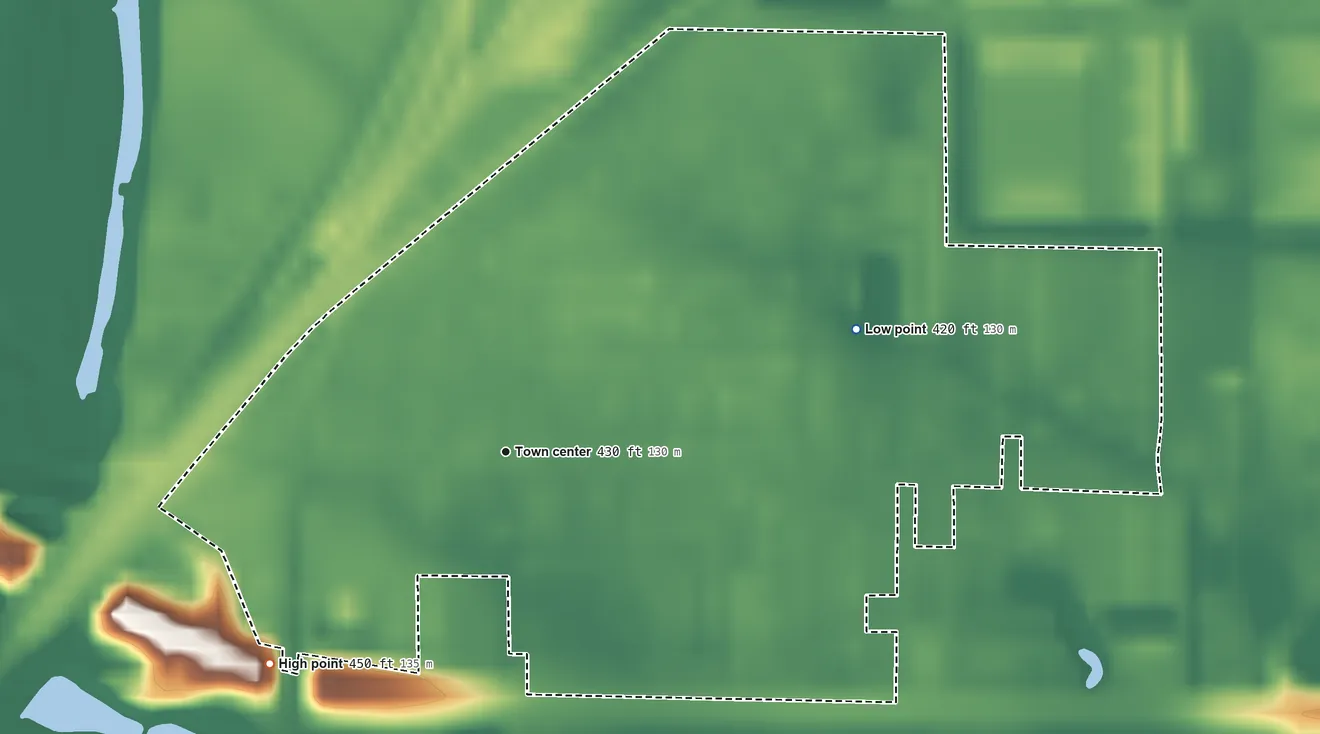Topographic elevation map of Mitchell, Illinois, shaded from 420 ft on the east side to 450 ft on the southwest side