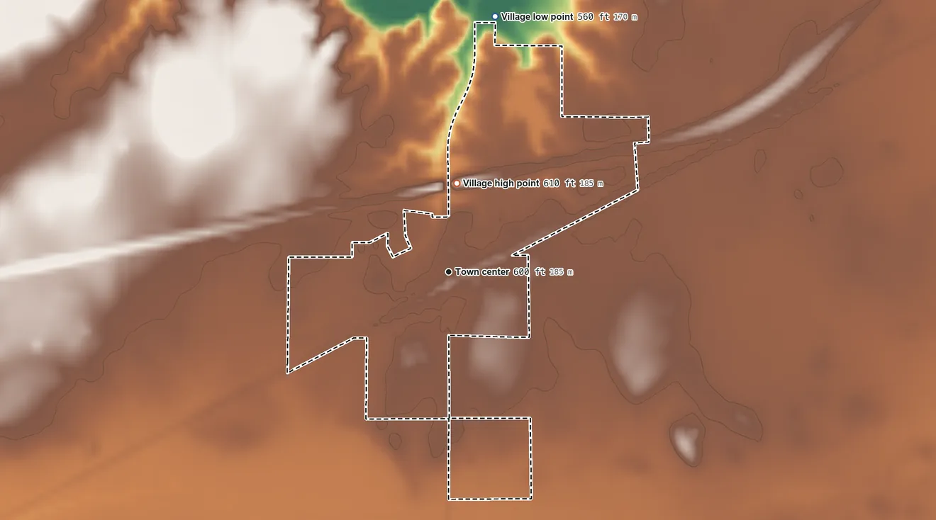 Topographic elevation map of Montrose, Illinois, shaded from 560 ft on the north side to 610 ft on the north side