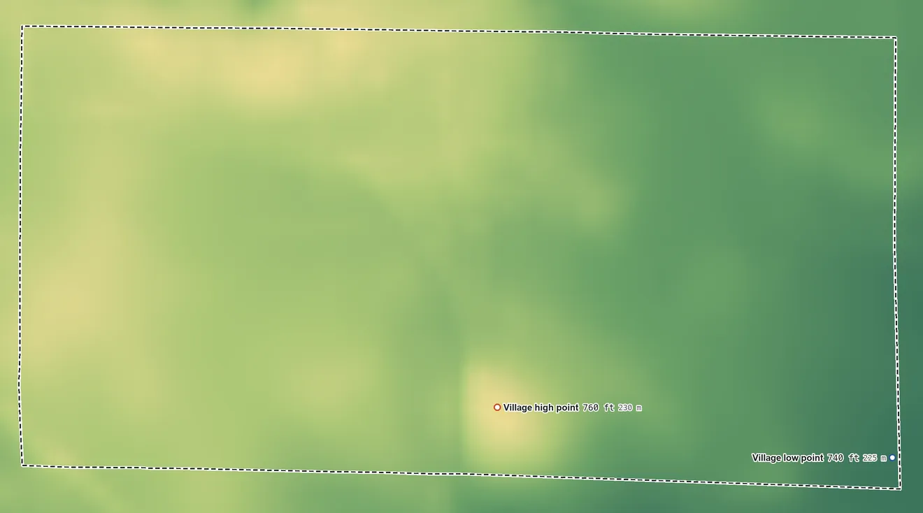 Topographic elevation map of Mound Station, Illinois, shaded from 740 ft on the southeast side to 760 ft on the south side