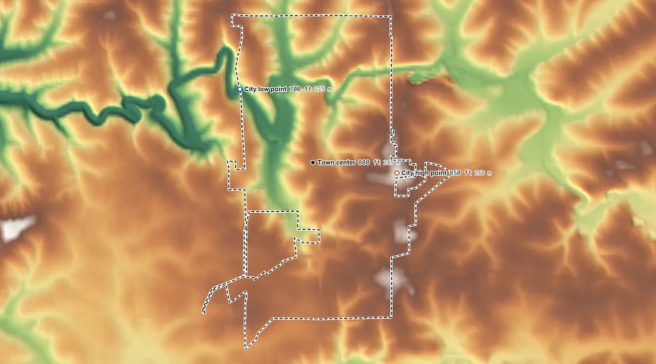 Topographic elevation map of Mount Carroll, Illinois, shaded from 700 ft on the northwest side to 850 ft on the east side