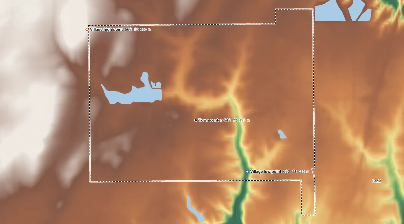 Topographic elevation map of Mount Clare, Illinois, shaded from 600 ft on the southeast side to 660 ft on the northwest side