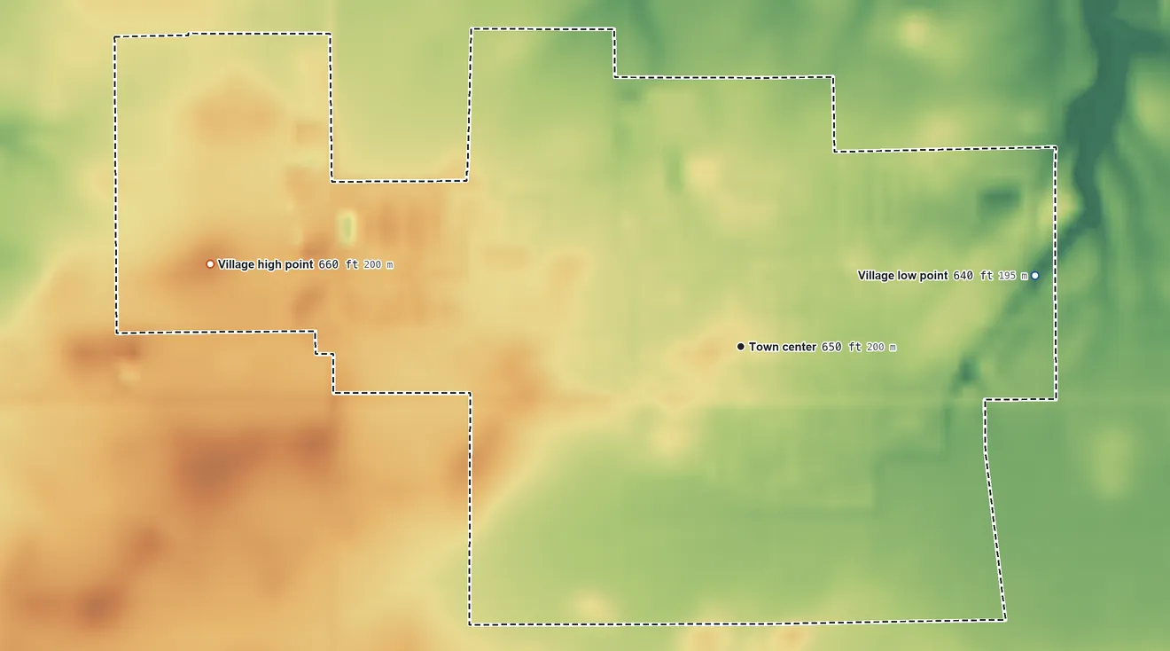 Topographic elevation map of New Berlin, Illinois, shaded from 640 ft on the east side to 660 ft on the west side