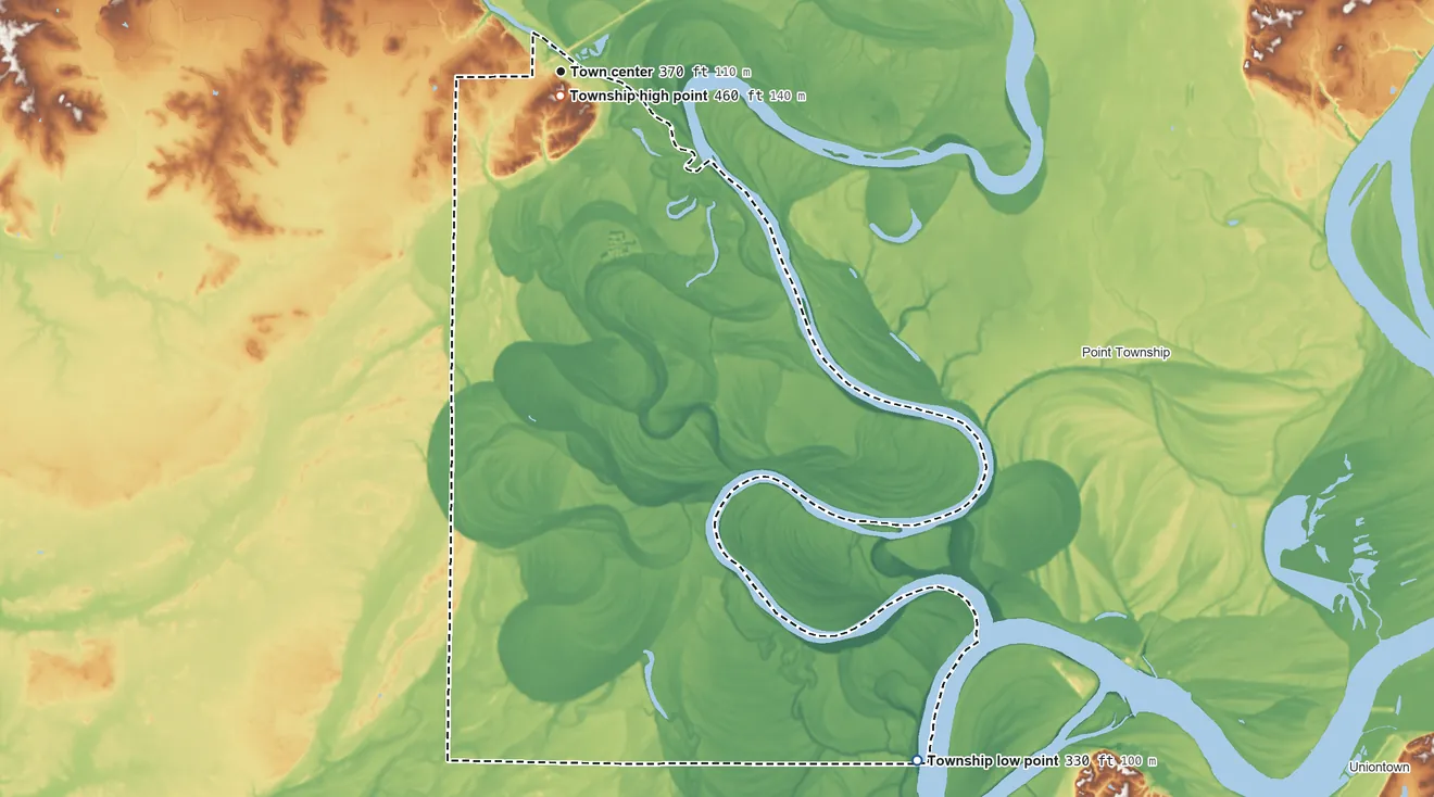 Topographic elevation map of New Haven Township, Illinois, shaded from 330 ft on the southeast side to 460 ft near the middle