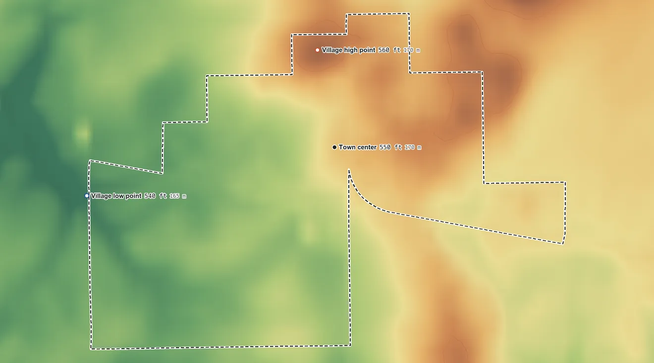 Topographic elevation map of New Holland, Illinois, shaded from 540 ft on the west side to 560 ft on the north side