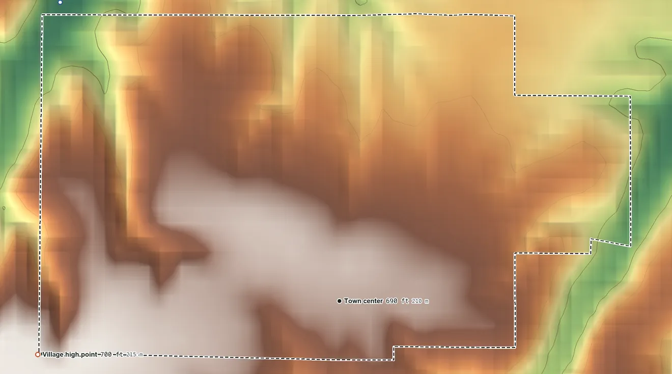 Topographic elevation map of Norwood, Illinois, shaded from 560 ft on the northwest side to 700 ft on the west side