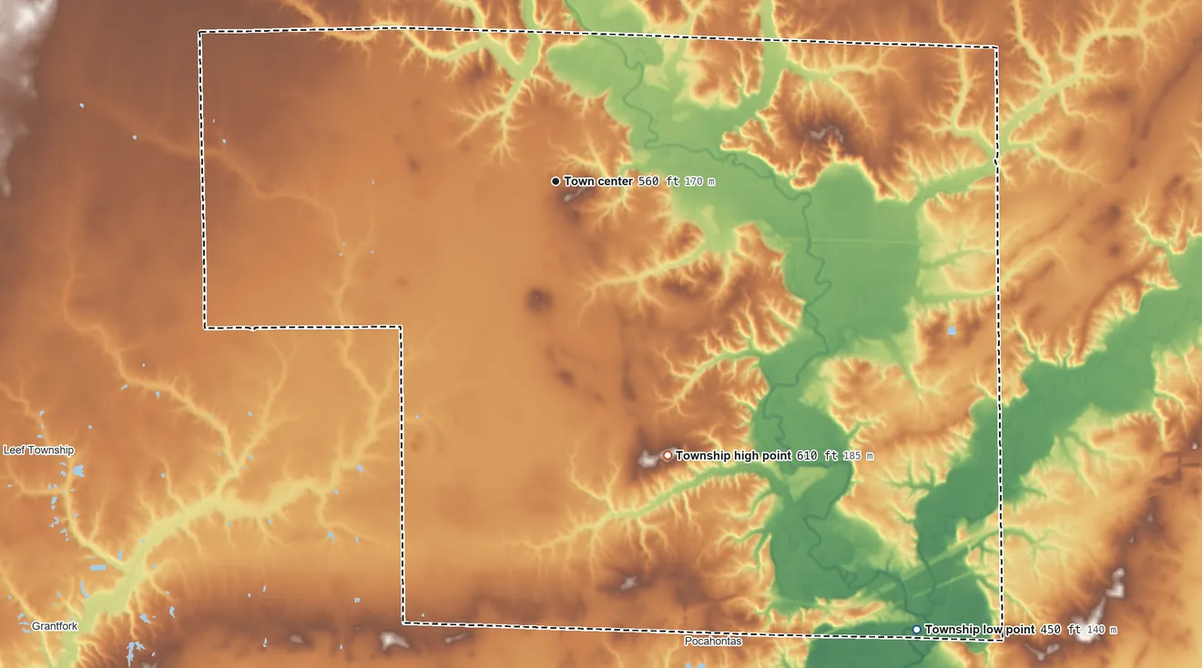 Topographic elevation map of Old Ripley Township, Illinois, shaded from 450 ft on the southeast side to 610 ft on the south side