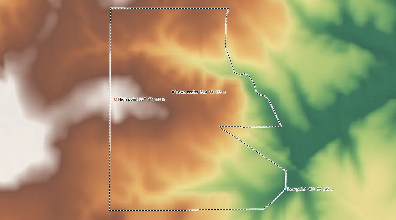 Topographic elevation map of Opdyke, Illinois, shaded from 480 ft on the southeast side to 520 ft on the west side