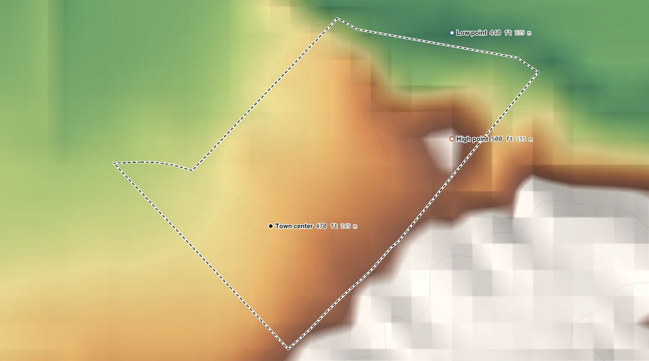 Topographic elevation map of Oxville, Illinois, shaded from 440 ft on the northeast side to 500 ft on the northeast side